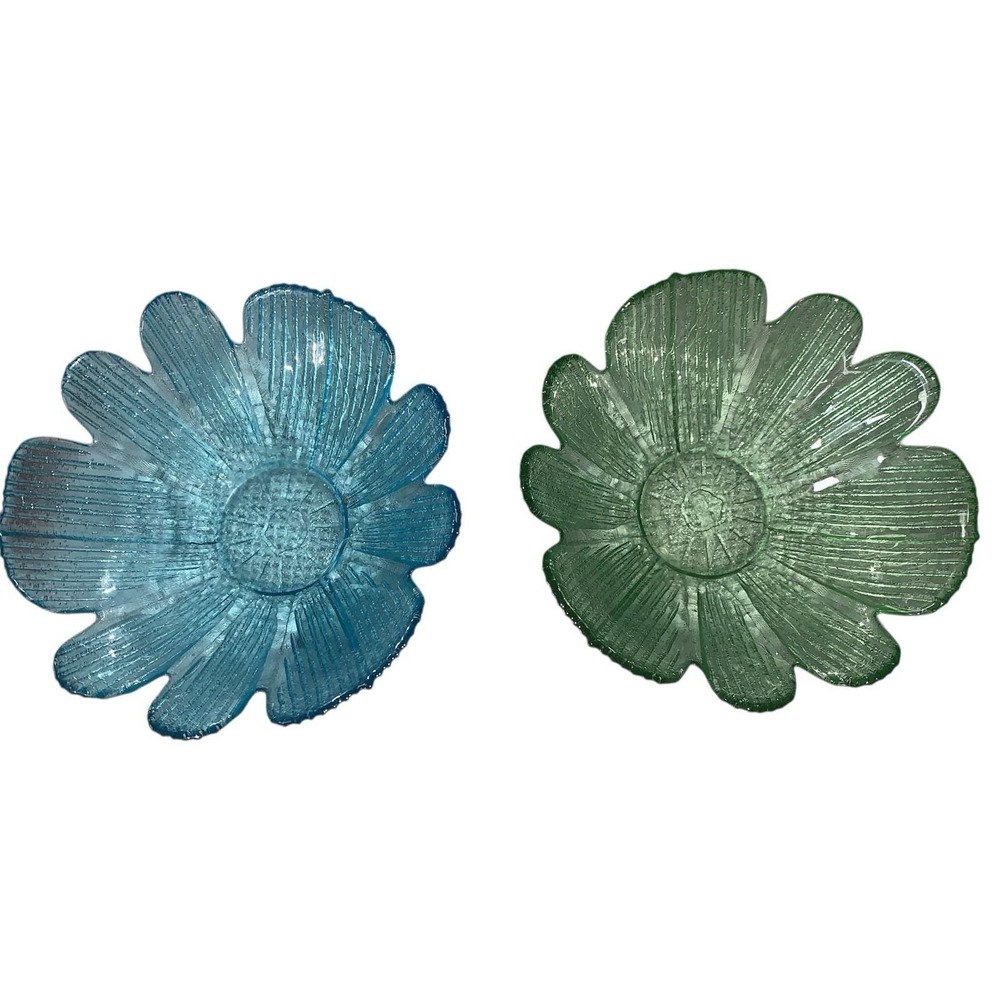 Vintage French Afibel Pressed Glass Dessert Bowls  Set of 2 Blue & Green